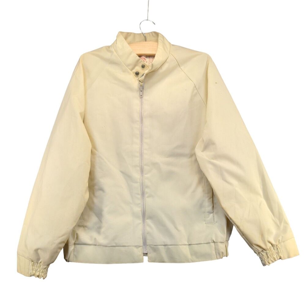 Smucker's Men's Bomber Jacket Medium Long Sleeve Cream Full Zip Side Pocket